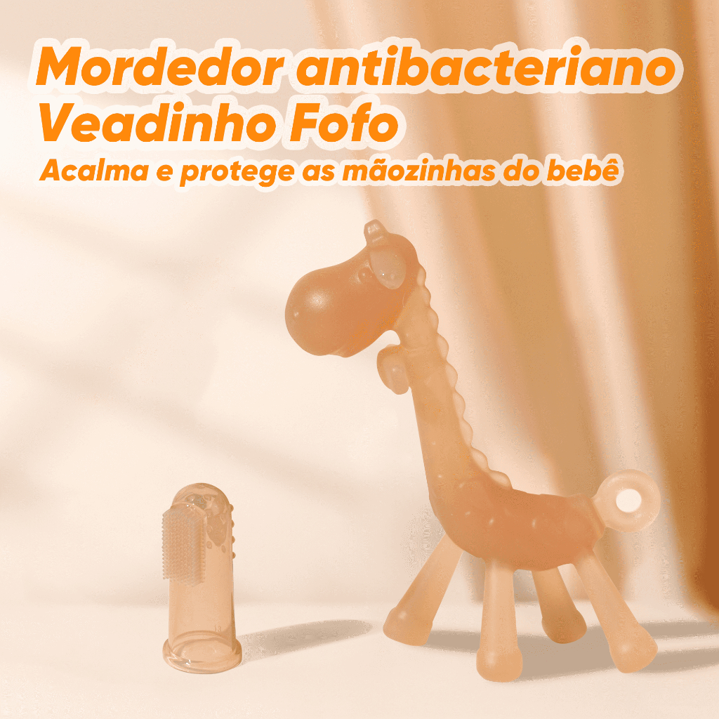 Mordedor Veadinho Fofo – Antibacteriano com Nanoprata + Corrente Anti-Perda!