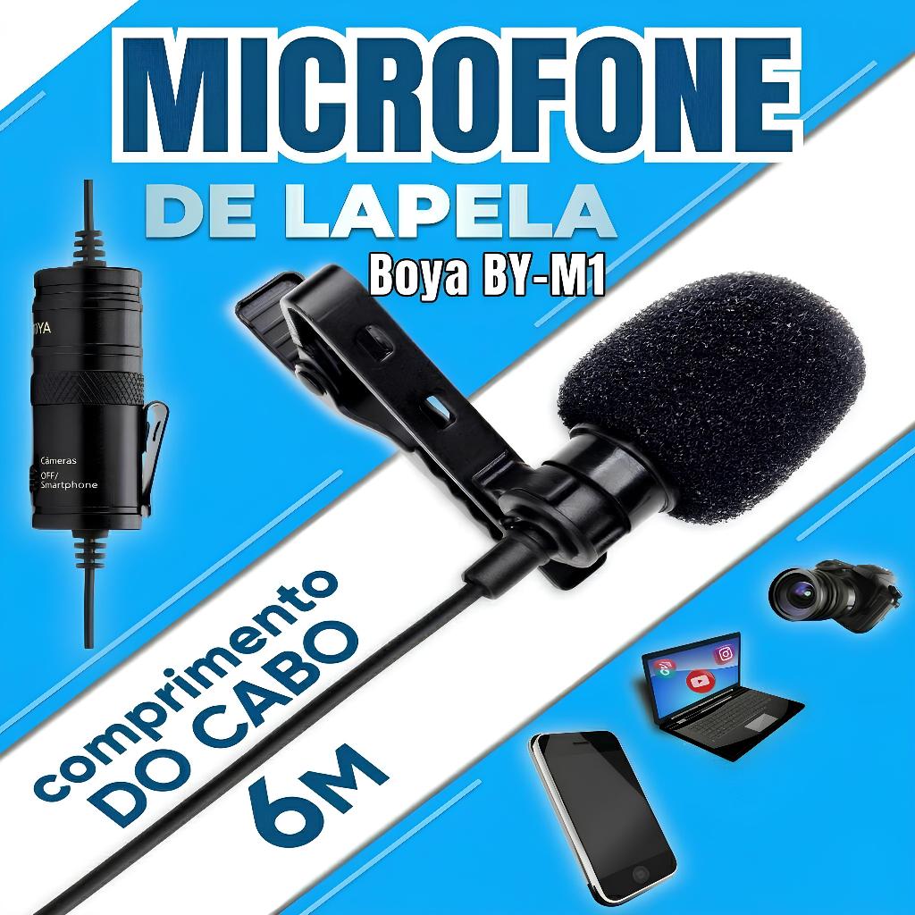 Microfone de Lapela Boya BY-M1 Áudio Profissional Condensador Omnidirecional Câmeras e Smartphones