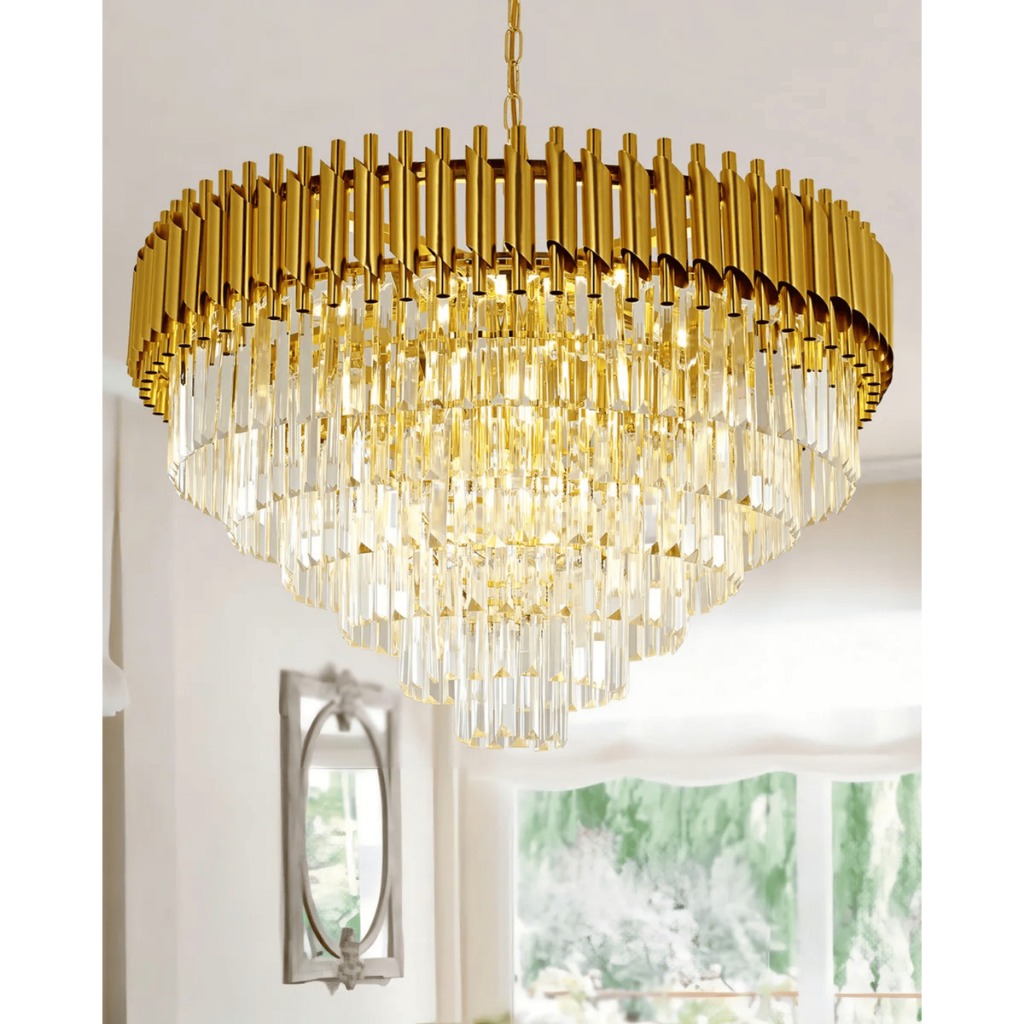 Lustre Pendente Dourado 50cm Redondo Cristal Legítimo Bivolt 127/220 Sala Jantar Hall Pronta Entrega em Oferta na Shopee