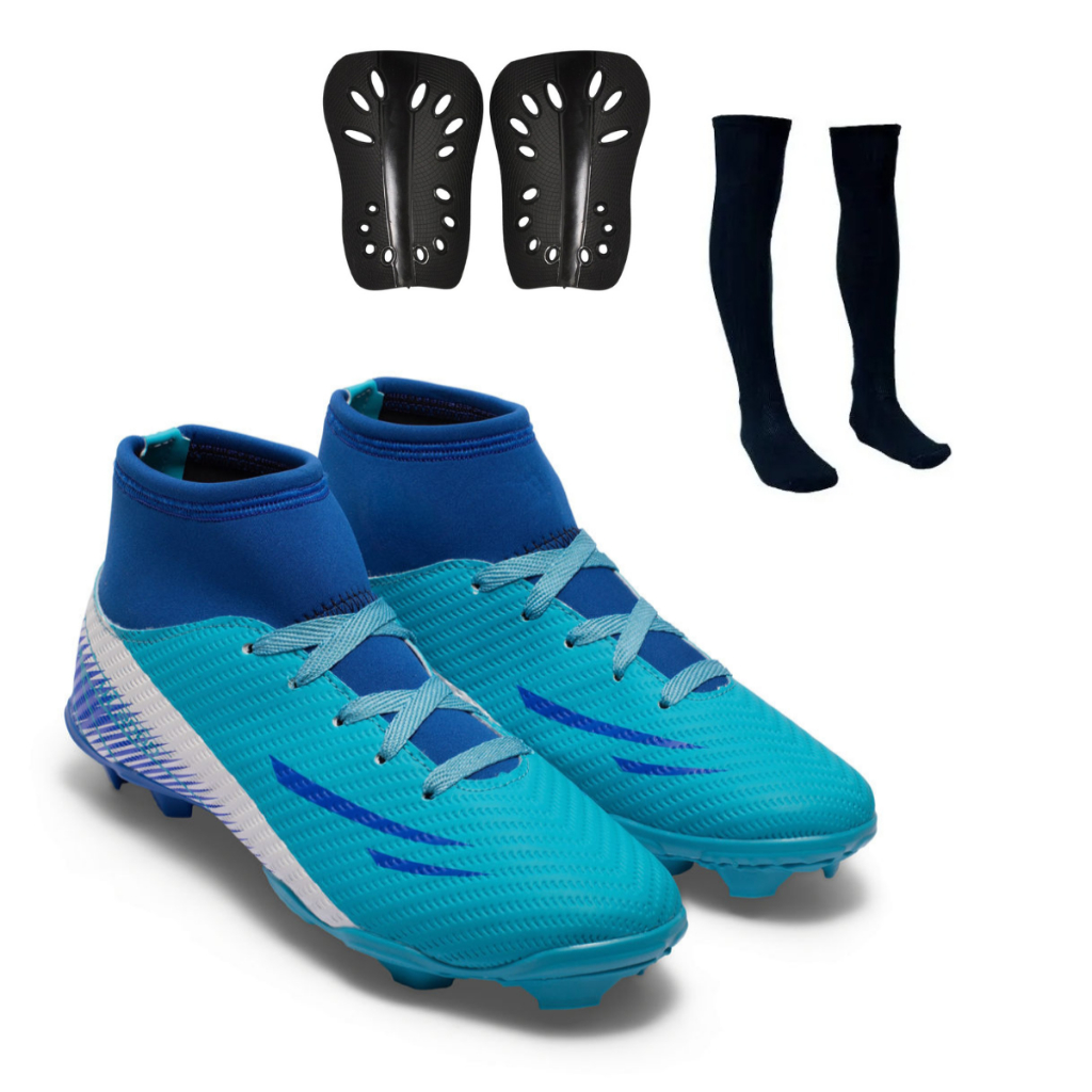 Chuteira Campo UZ 2000 Botinha Cano Alto Adulto Uzze Sport Grama Natural + Meião Caneleira