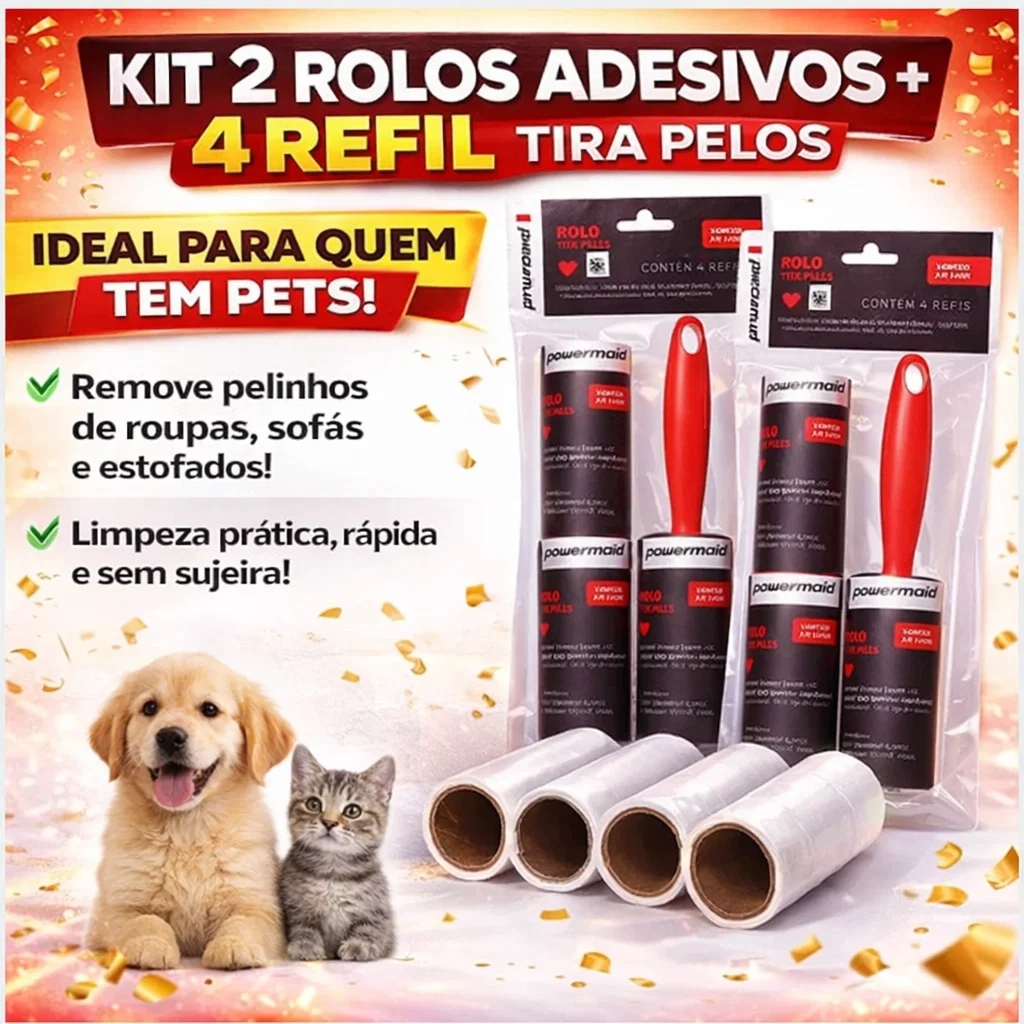 ROLO ADESIVO 2 KIT + 4 REFIL TIRA PELOS ROUPAS FIAPO PET GATO SOFÁ BOLINHAS ROLO REMOVEDOR