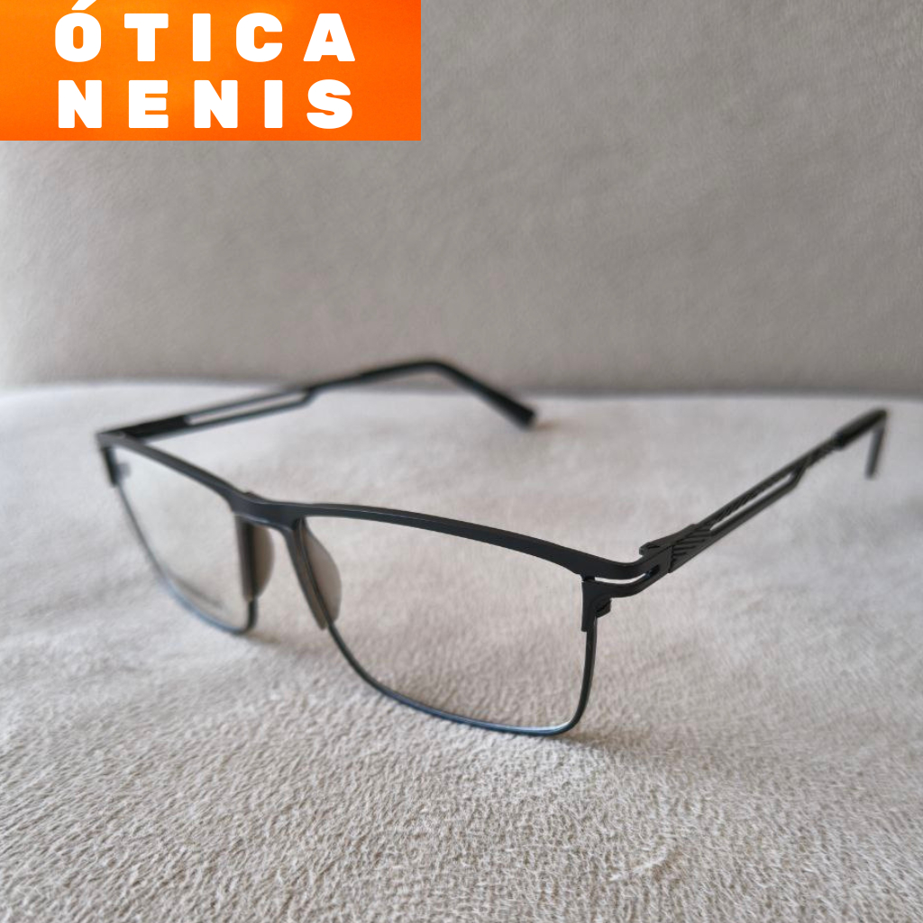 Armação para óculos masculino metal masculina com mola de proteção plaqueta anatômica isa16006