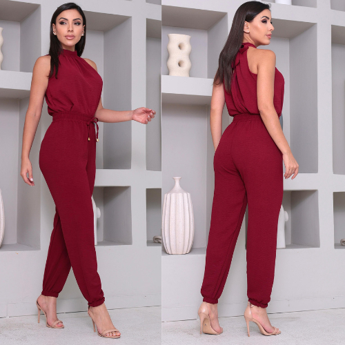 Conjunto Feminino Tecido Duna Calça Jogger e Blusa Estilosa Gola Alta Com Amarração Confortável