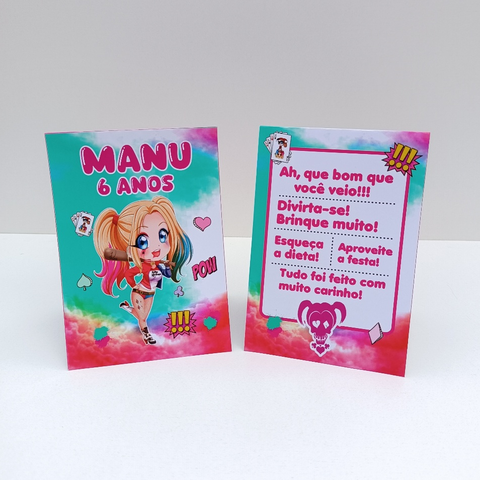 Plaquinha de Agradecimento Arlequina l Personalizados l Lembrancinha de Festa l Aniversário