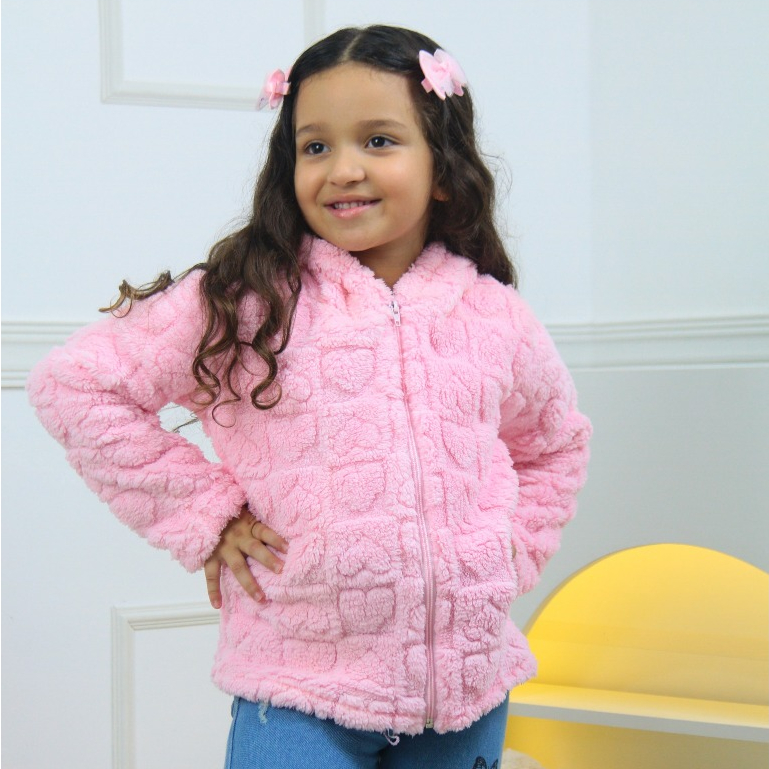 Casaco Infantil Menina Peluciado Teddy Com Capuz Blusa de Frio Inverno