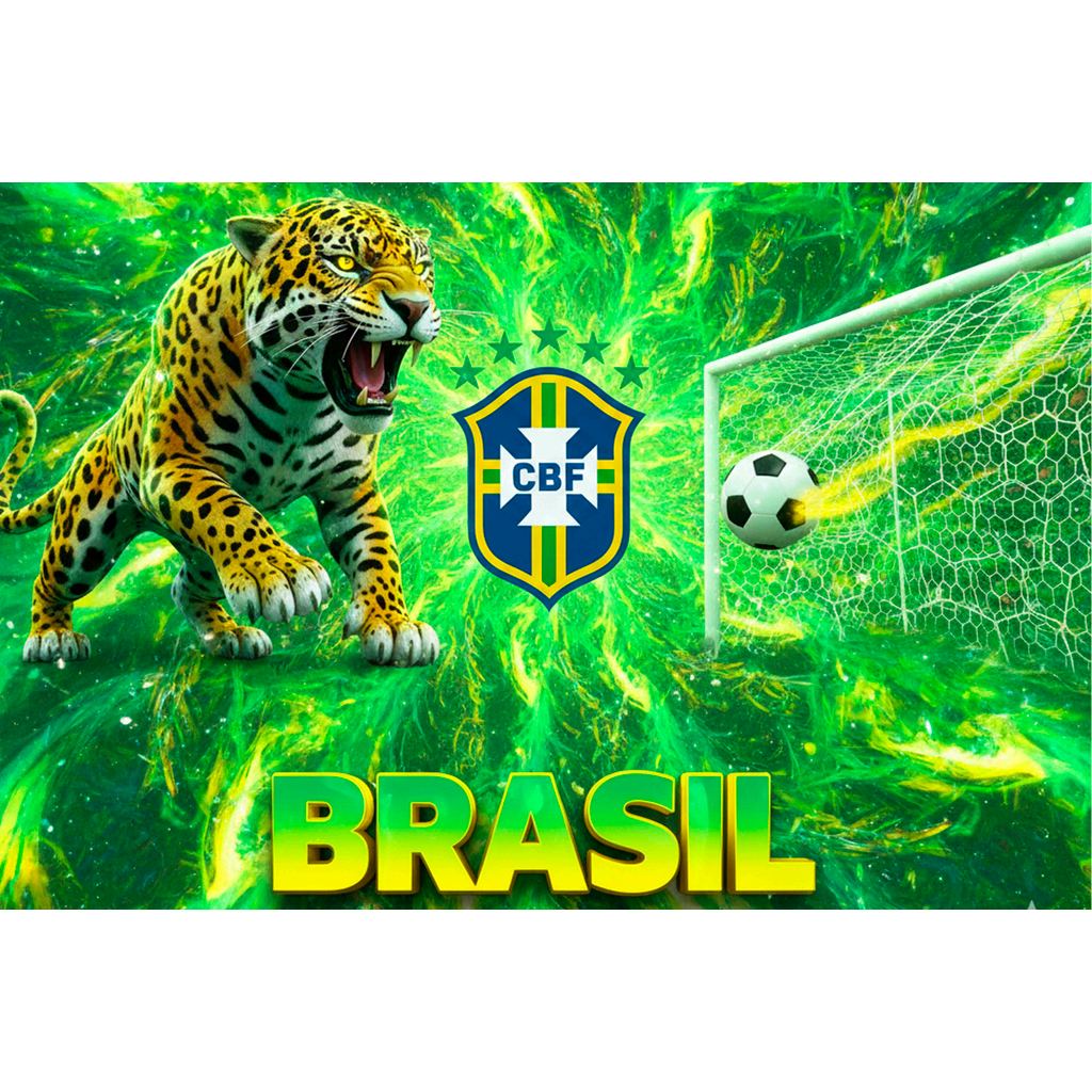 Bandeira Brasil Jaguar Selvagem 01 | Gol na Rede | Decoração Futebol |Copa do Mundo Tecido Oxford
