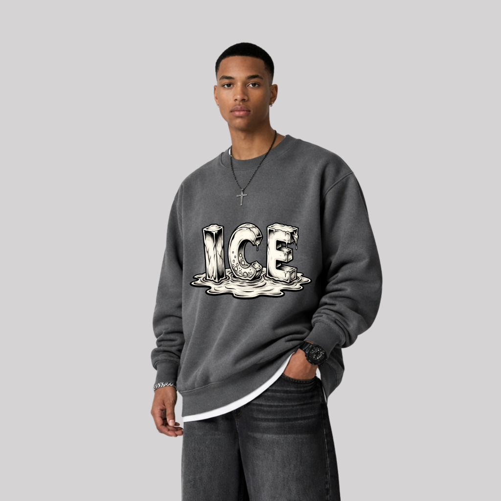 Moletom Masculino Gola Redonda com Estampa Ice Suéter Casual Para Homens Quente e Confortável