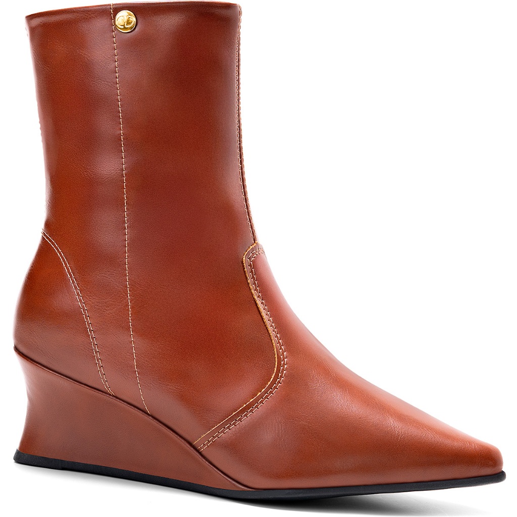Bota Feminina Lumiss Cano Médio Salto Anabela Baixo Bico Fino Confortável em Oferta na Shopee