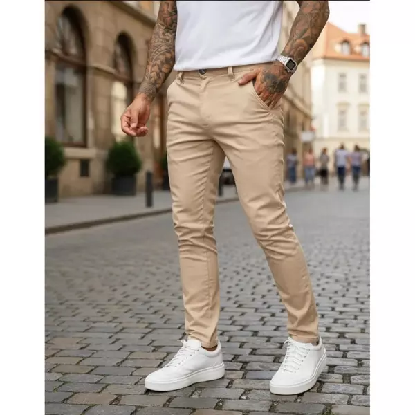 Calça Sarja Slim Masculina Executiva Social Areia Premium