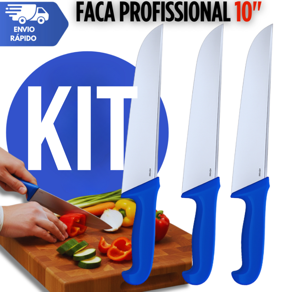 Faca Carne Açougue Churrasco Profissional 10" Corneta Premium Cor Azul Multiuso Facas