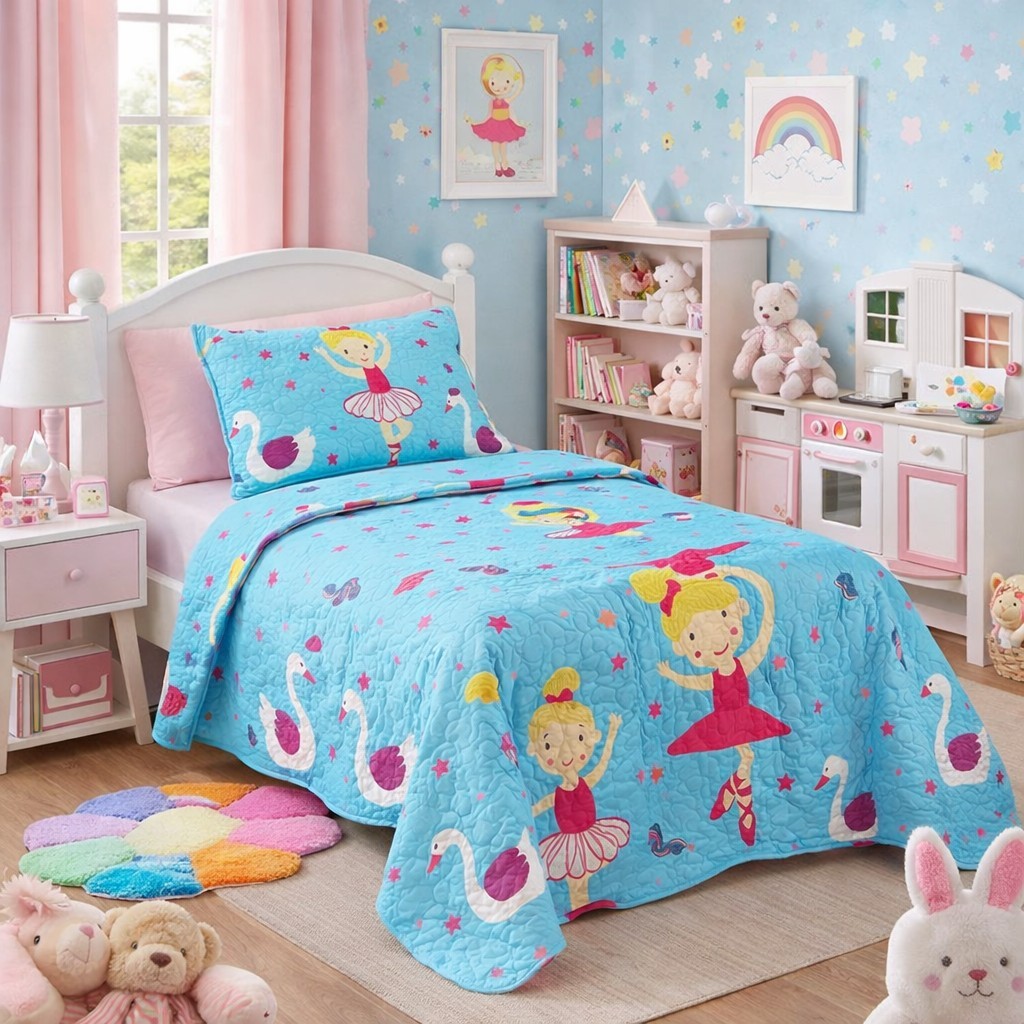 Colcha Cobre Leito Infantil BOUTIS 2 Peças Moderno Menina Menino Dupla FACE