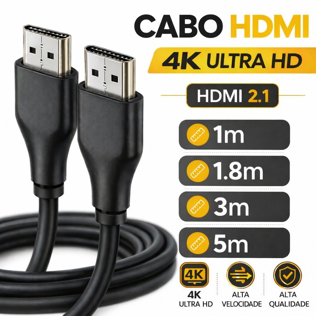 Cabo HDMI 1 Metro Reforçado 4K 3D Full HD Alta Velocidade TV PC Notebook Monitor