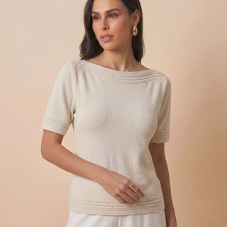 Blusa Feminina Tricô Manga Curta Básica Conforto em Oferta na Shopee