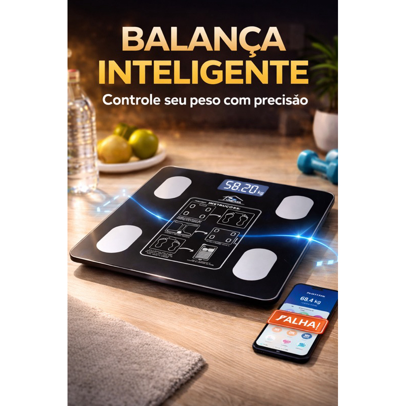 Balança Digital Bioimpedância Bluetooth 140kg Smart BodyTrack App Fitness IMC Gordura Corporal
