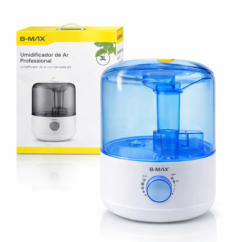 Umidificador de Ar Ultrassônico 3 Litros Grande Capacidade Silencioso com LED B-Max