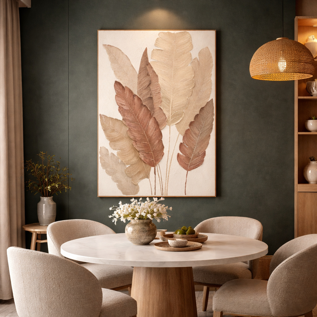 Quadro Decorativo Folhagem Clean Tons Terrosos Outono Decoração Sala Quarto Hall Moderno Minimalista