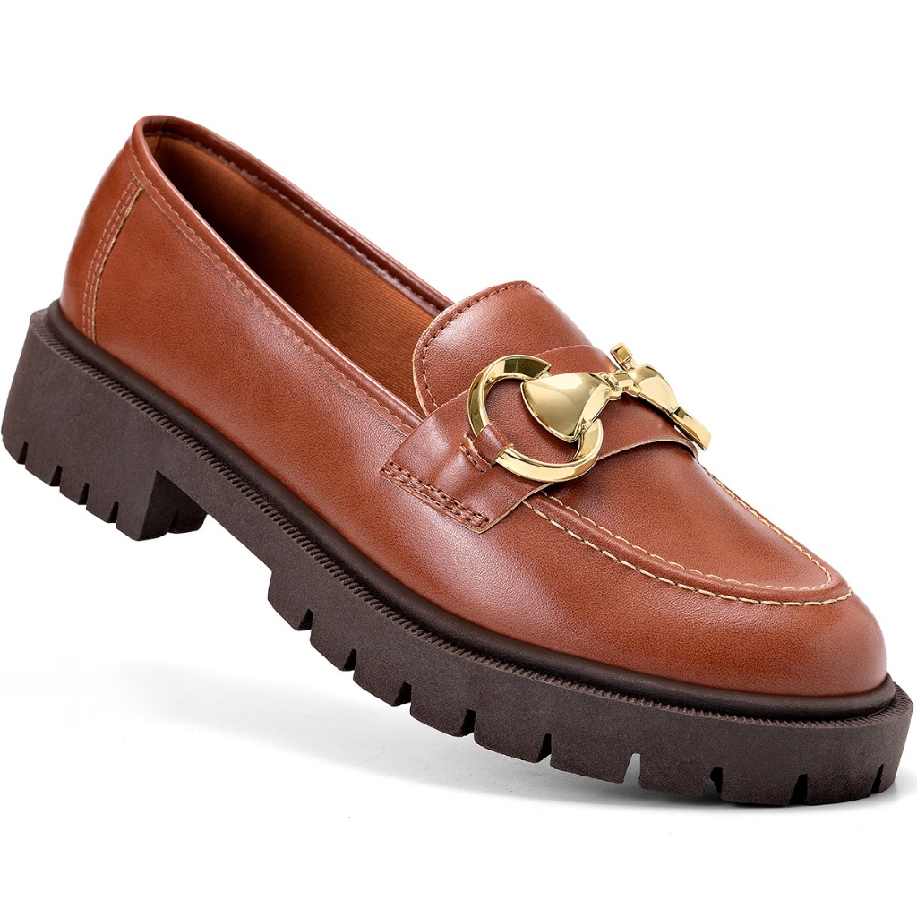 Mocassim Feminino Lumiss Tratorado Confortável Casual Enfeite Metalizado Dourado