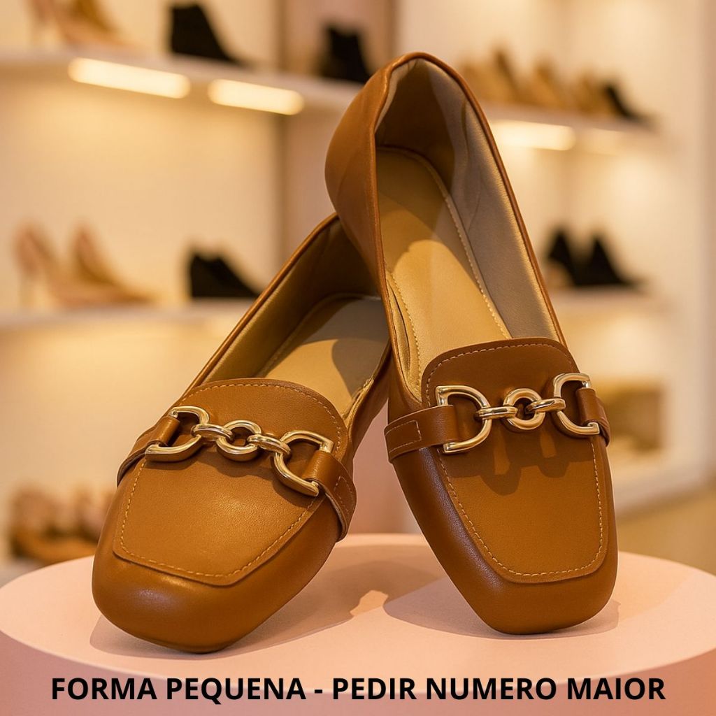 Sapatilha Mocassim Bico Quadrado Feminina Confortável Casual Enfeite Elegante
