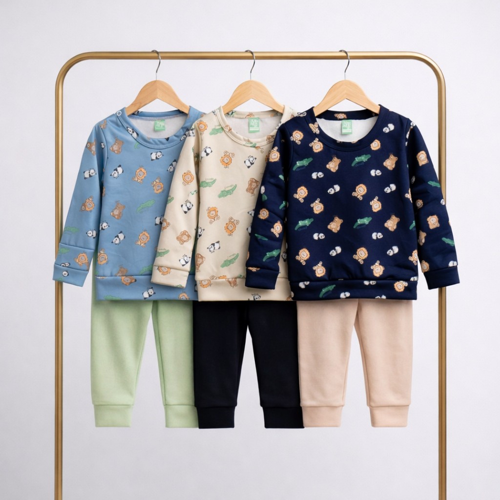 Conjunto Bebê Masculino Soft Plush Inverno Calça + Blusa | P M G | Roupa Bebê Quentinha De Bichinhos