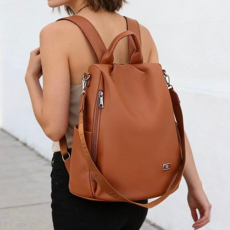 Bolsa Mochila Grande Feminina De Couro Macio Antifurto Com Opção De Alça De Ombro Ou Transversal Casual TM9154 LING
