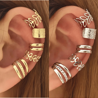 Kit 5 Brincos de Pressão Dourado e Prateado - Sem Furo e Perfuração Ear Cuffs Feminino em Oferta na Shopee
