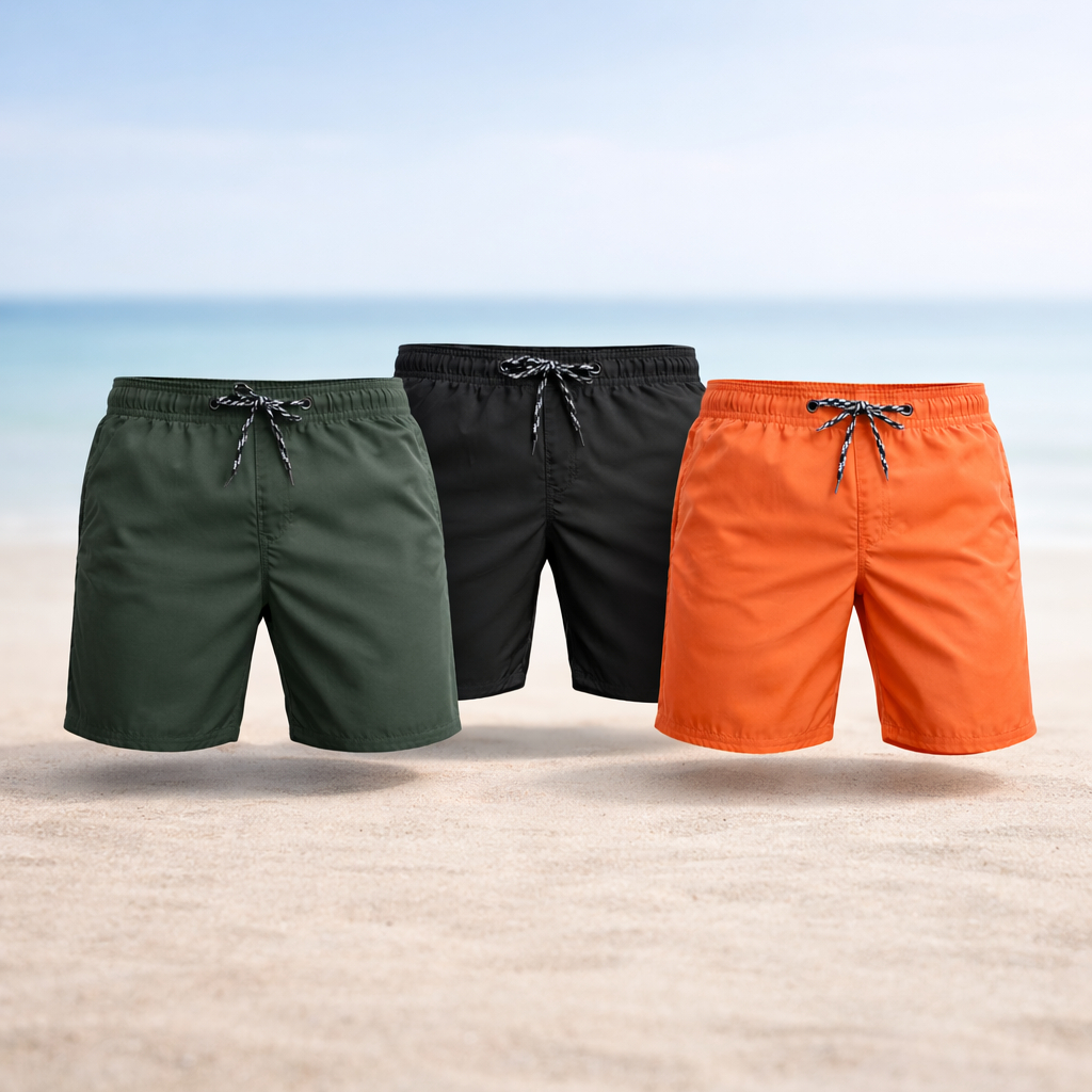 Bermuda Short Masculino Praia 2 Bolsos Frontais e Bolso Zíper Traseiro Secagem Rápida