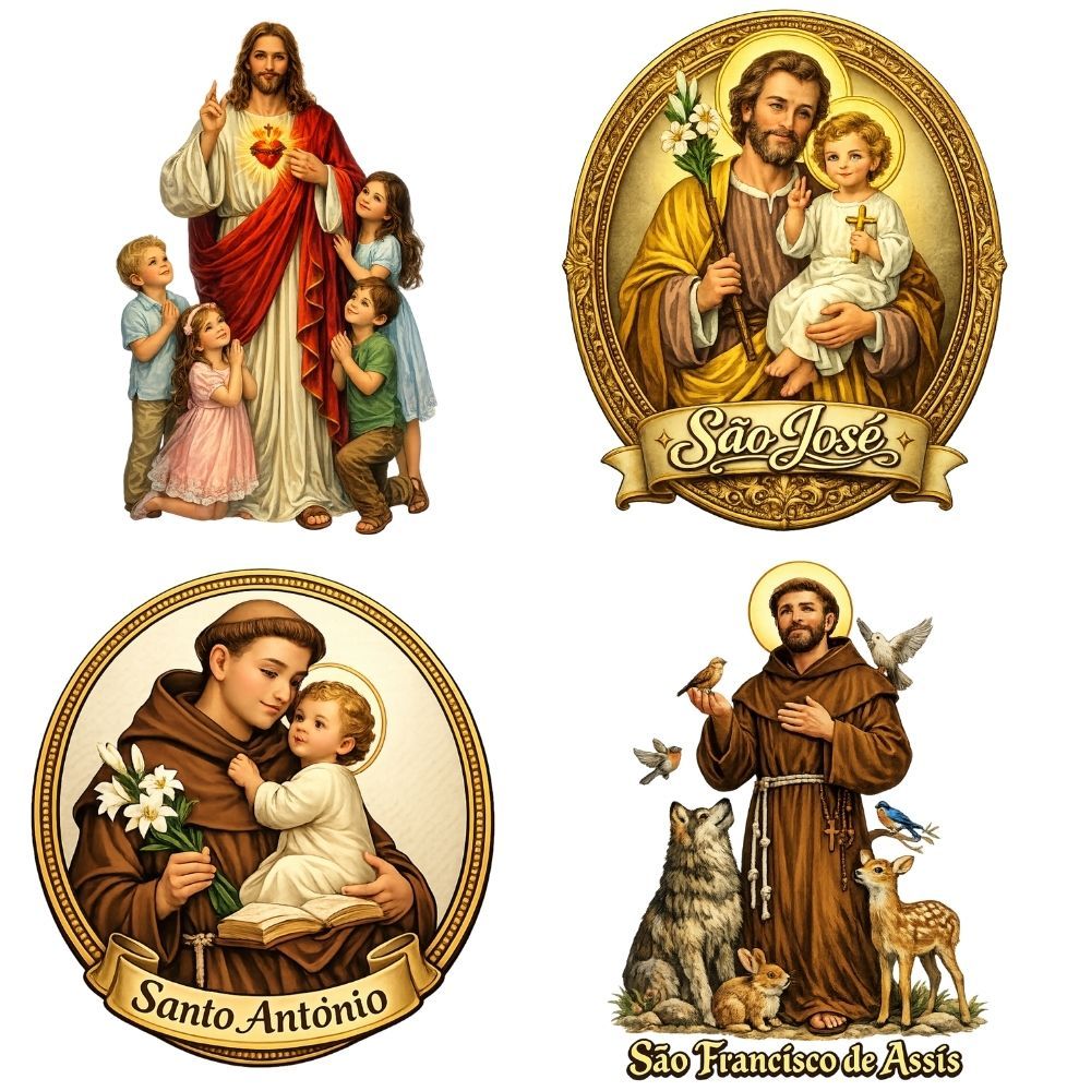 Transfer DTF Termocolante Santos Religiosos São Francisco Santo Antônio São José Sagrado Coração Aplique Tecido Ferro