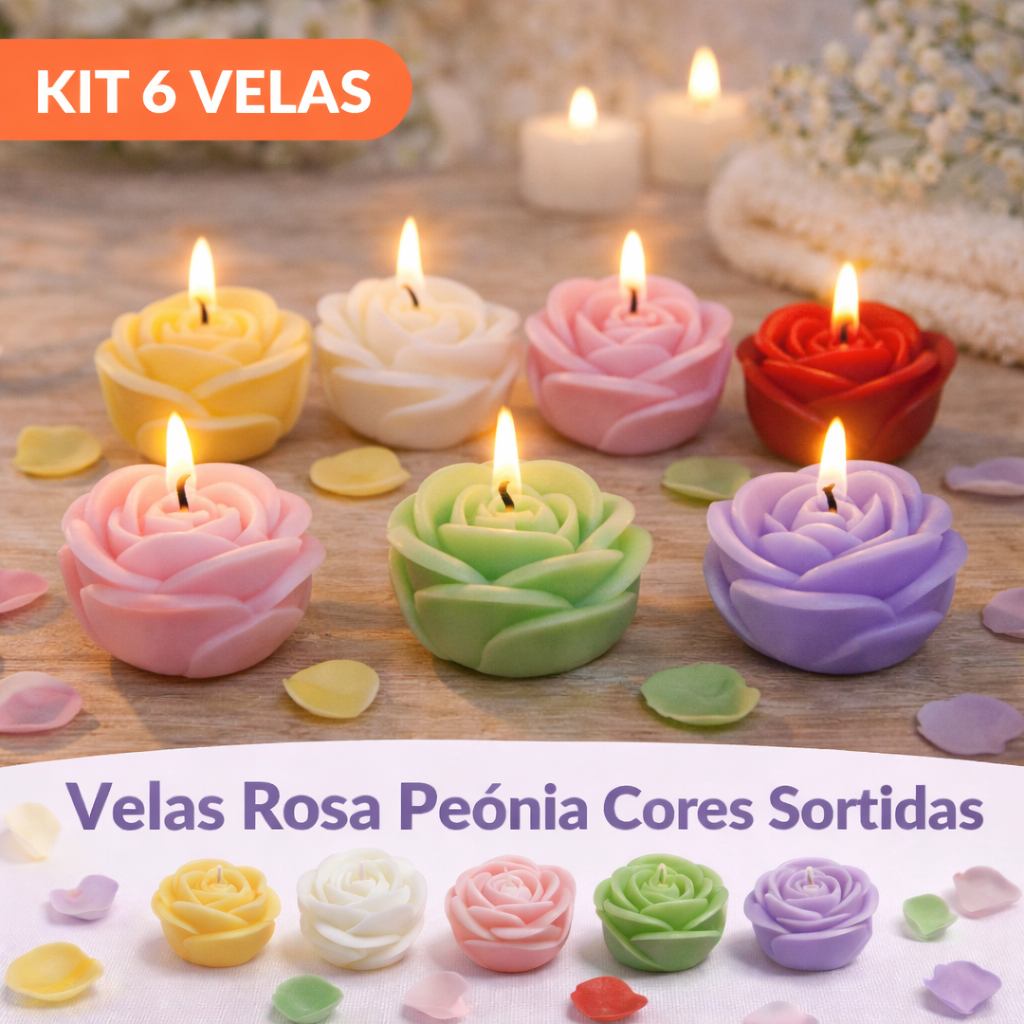 Velas Aromáticas Rosa Peônia Kit 2, 6 ou  10 Unidades - Mini 18g - Pequena 50g