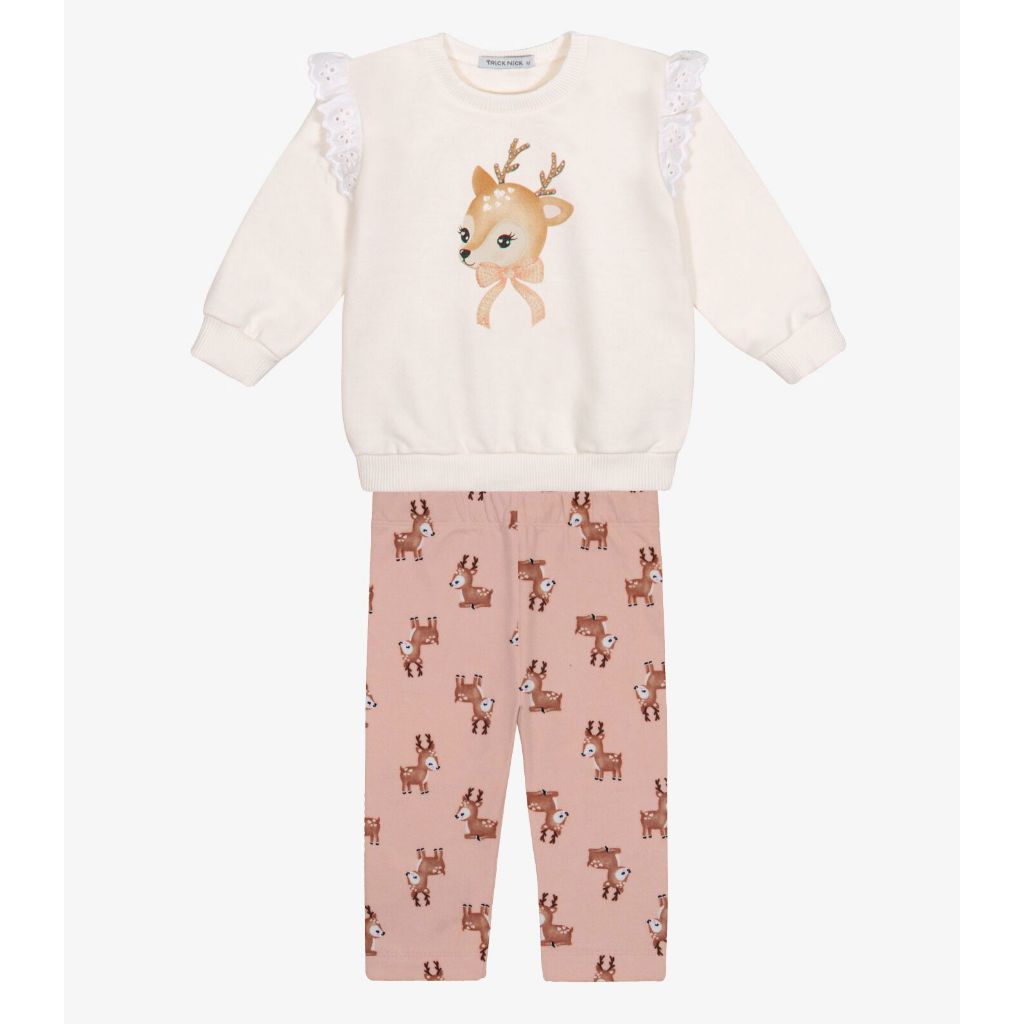 Conjunto Infantil Inverno Moletom Estampa Cervo + Calça Estampada Confortável Casual Rovitex