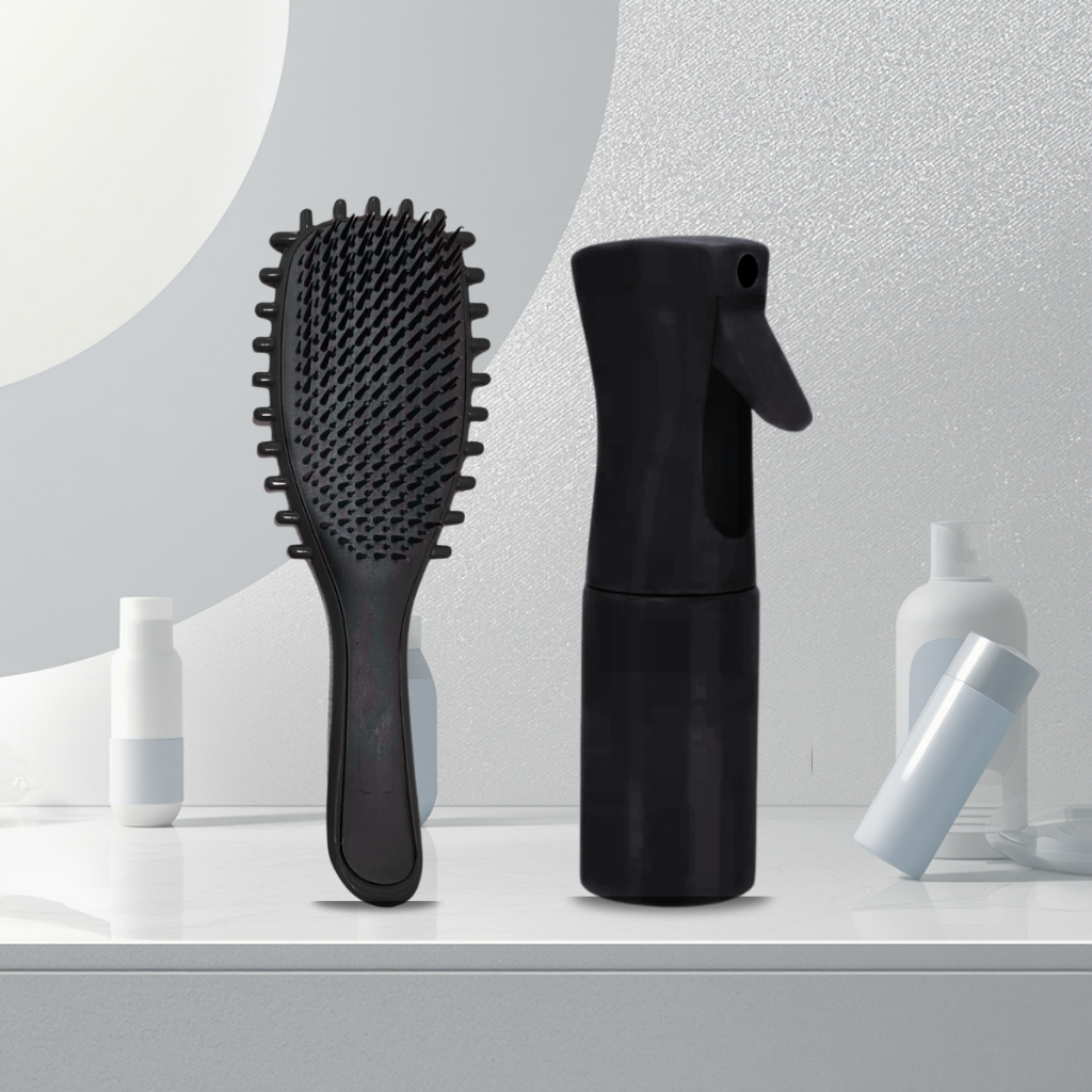 2 Peças Conjunto De Escova Onda Fitagem Cabelo Ondulação De Cerdas Frasco Spray Borrifador