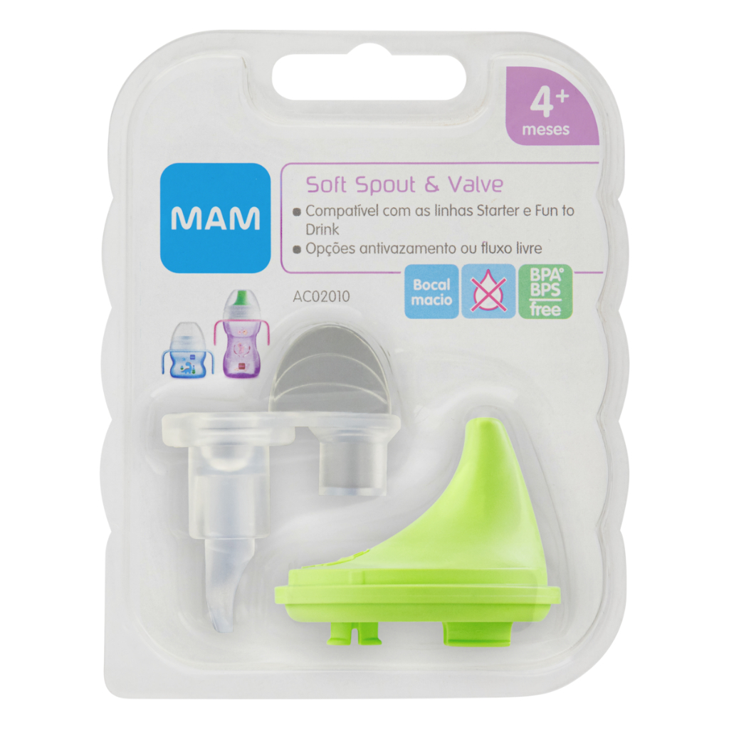 BOCAL MACIO COM VÁLVULA ANTIVAZAMENTO MAM 4+ MESES MAM SOFT SPOUT E VALVE REPOSIÇÃO COPO TRANSIÇÃO MAM