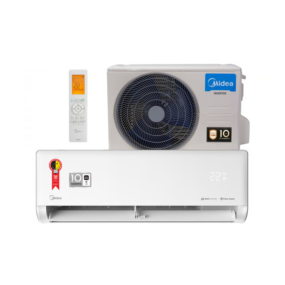 Ar Condicionado 12000 BTUs  Inverter Midea Ai Ecomaster Split Hi Wall Quente e Frio R32 220V Monofásico