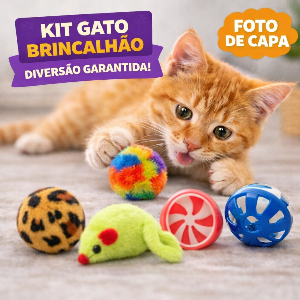Kit Gato 6 Brinquedos para  Pet com  Barulhinho  Interativo Bolinha Ratinho Divertido ENVIO IMEDIATO