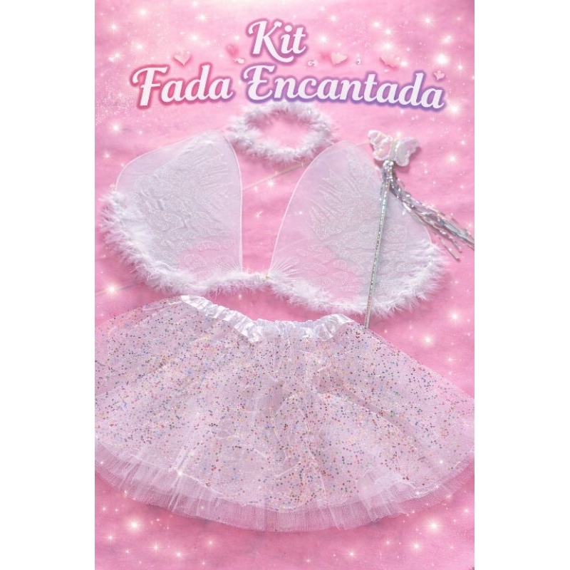 Fantasia Anjinha Infantil com Asas Saia Tutu Halo e Varinha Fantasia Anjo Menina