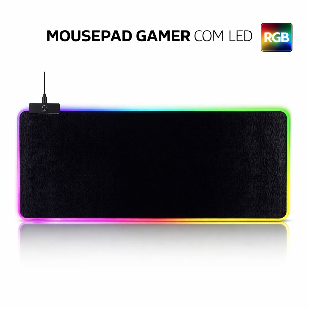 Mouse Pad Gamer Led Cores Com 11 Efeitos Grande 80x30 7 Cores ou 35x30 Iluminidado