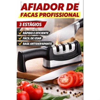 Afiador de Facas Profissional 3 Estágios Amolador Cozinha Antiaderente Rápido e Fácil em Oferta na Shopee