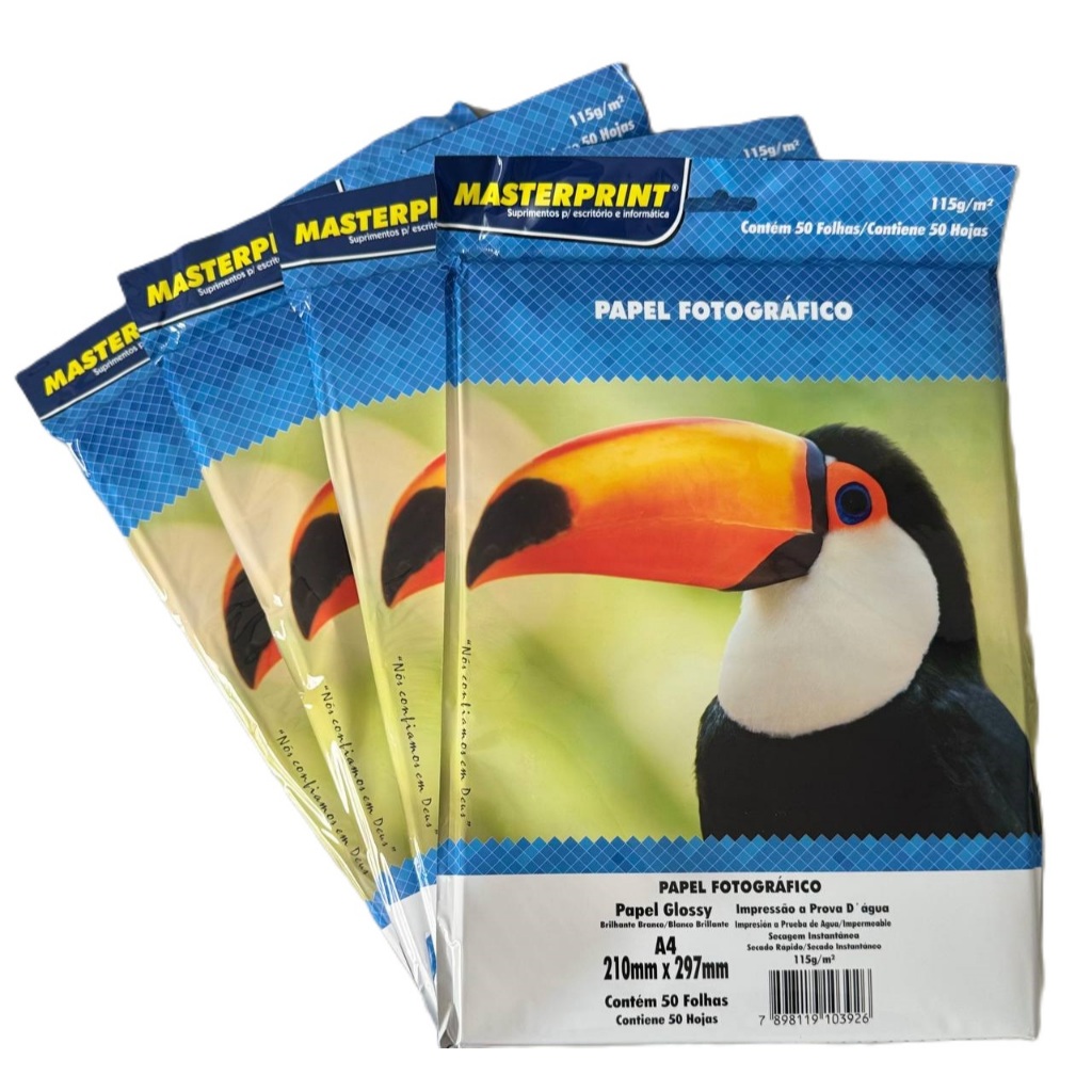 Papel Fotográfico A4 Glossy 115g Premium Brilho MasterPrint 100 Folhas