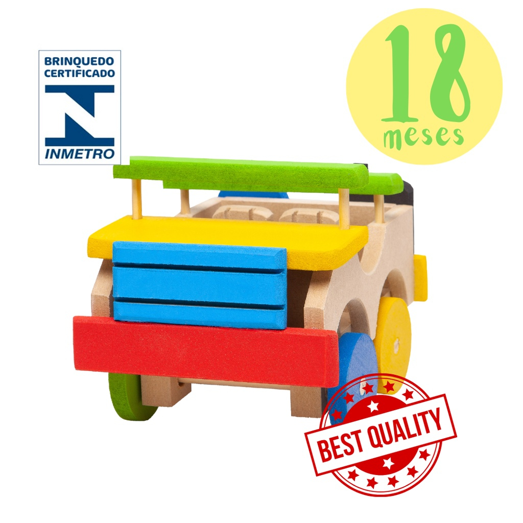 Carrinho Carro de Madeira MDF Jipe Jeep Brinquedo Miniatura Colorido Montessoriano Didático Pedagógico Educativo