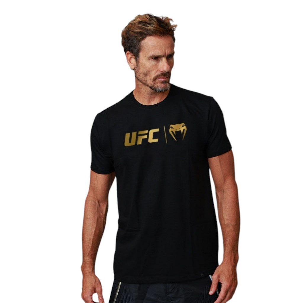 Camiseta UFC Venum Classic Masculino Algodão Preto Gold