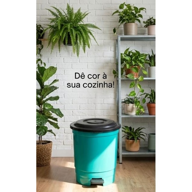 Lixeira de plástico redonda com Pedal 13 Litros – Resistente Ideal Para Cozinha Banheiro Escritório (Verde Tiffany)