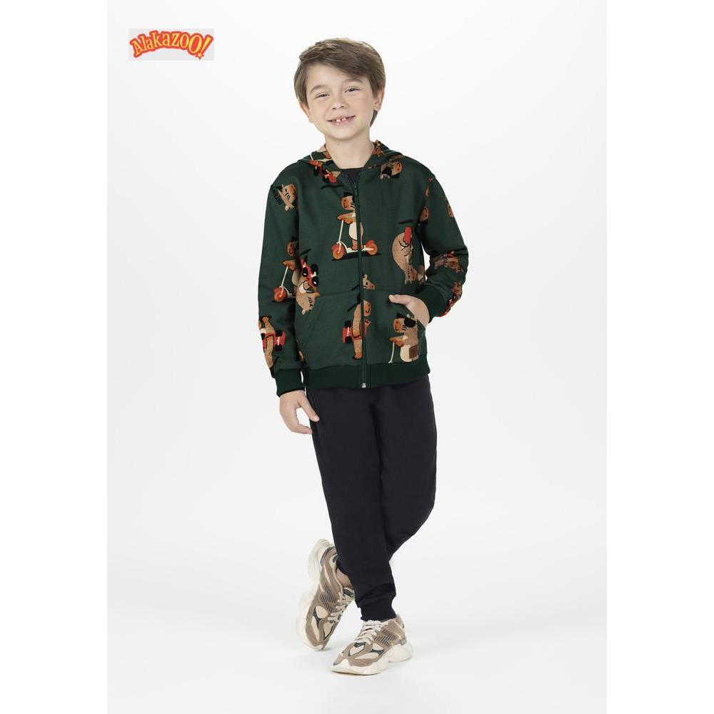 CONJUNTO INFANTIL MOLETOM FELPADO ALAKAZOO COM CAPUZ ESTAMPADO INVERNO