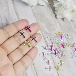 Mini Apliques Tag Acrílico Espelhado Cruz Batismo 1cm Artesanato Decoração Papelaria Criativa Com 50, 100 ou 200