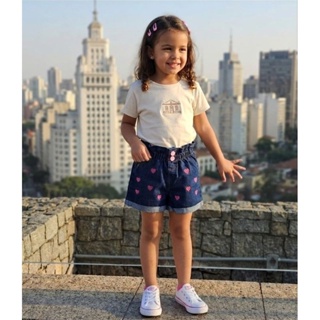 Short Jeans Infantil e Juvenil Menina Cintura Ajustável Com Lycra Confortável Moda Verão em Oferta na Shopee