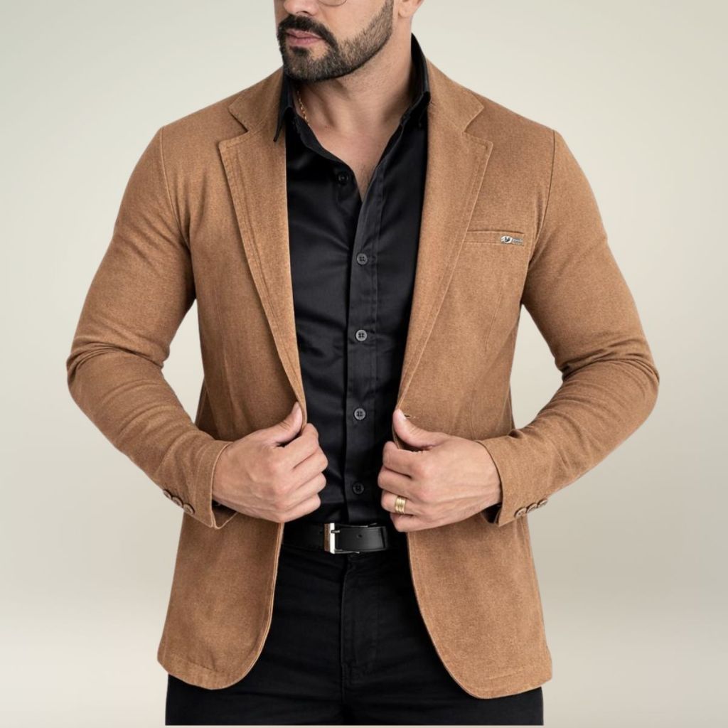 Blazer Masculino Slim Alfaiataria Elastano Mesclado Esporte Fino Premium 2 Botões Corte Italiano Social Elegante Paletó