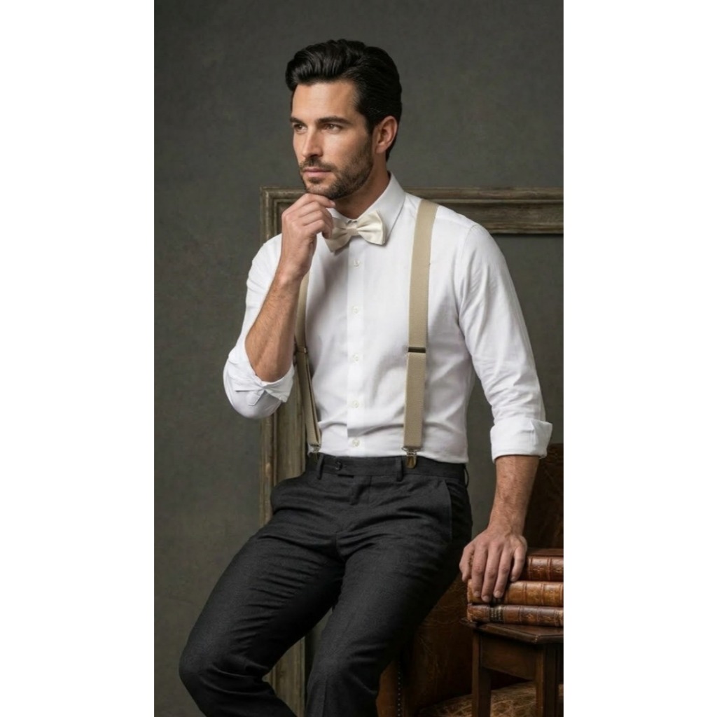 Conjunto Suspensório Elástico Ajustável e Gravata Borboleta Slim