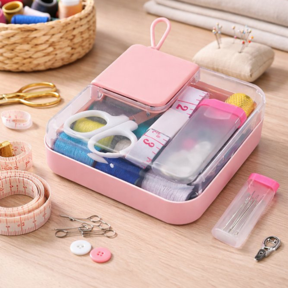 Mini Kit Estojo de Costura Completo Portátil Viagem Emergência Linha Agulha Tesoura Fita Métrica