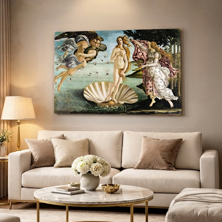 Quadro decorativo. Sandro Botticelli O nascimento de Vênus. Reprodução em alta resolução. Chassi de madeira. tela a