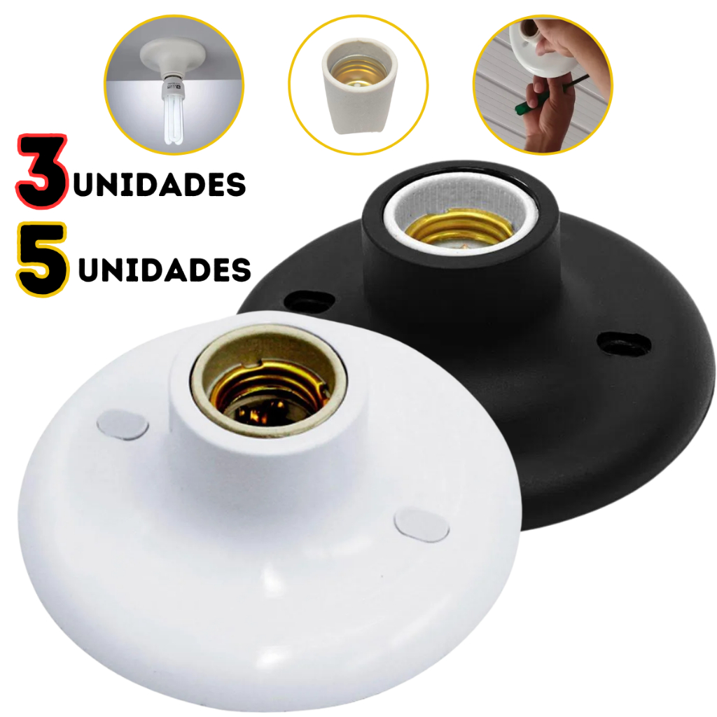 Plafon Suporte de Lampada 5 unidades Branco ou Preto com Bocal de Ceramica E27 Soquete PP