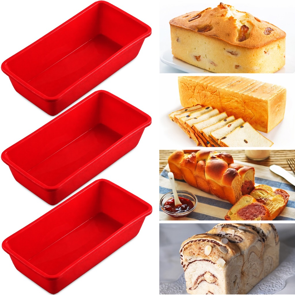 Kit 3 Forma De Pão Bolo Inglês Assadeira Retangular Silicone Antiaderente Utensílios de Cozinha