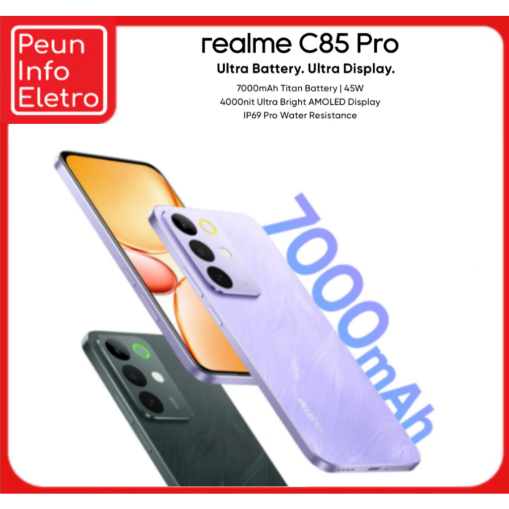 Smartphone Realme C85 Pro 256GB 8GB RAM Dual SIM NFC 7000mAh Tela 6.8" - (Anatel)